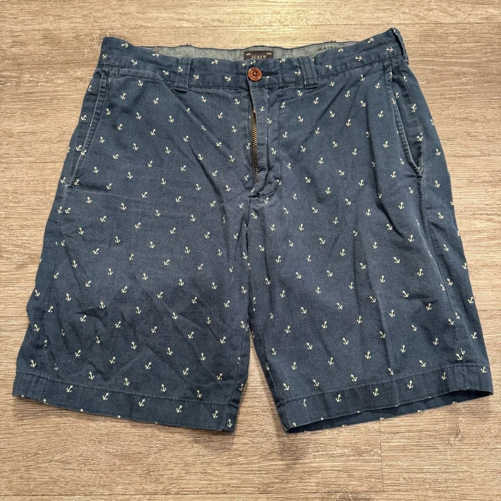 J Crew Shorts Mens 29 Blue Anchor Print Shorts Preppy Casual Nautical Cotton 9